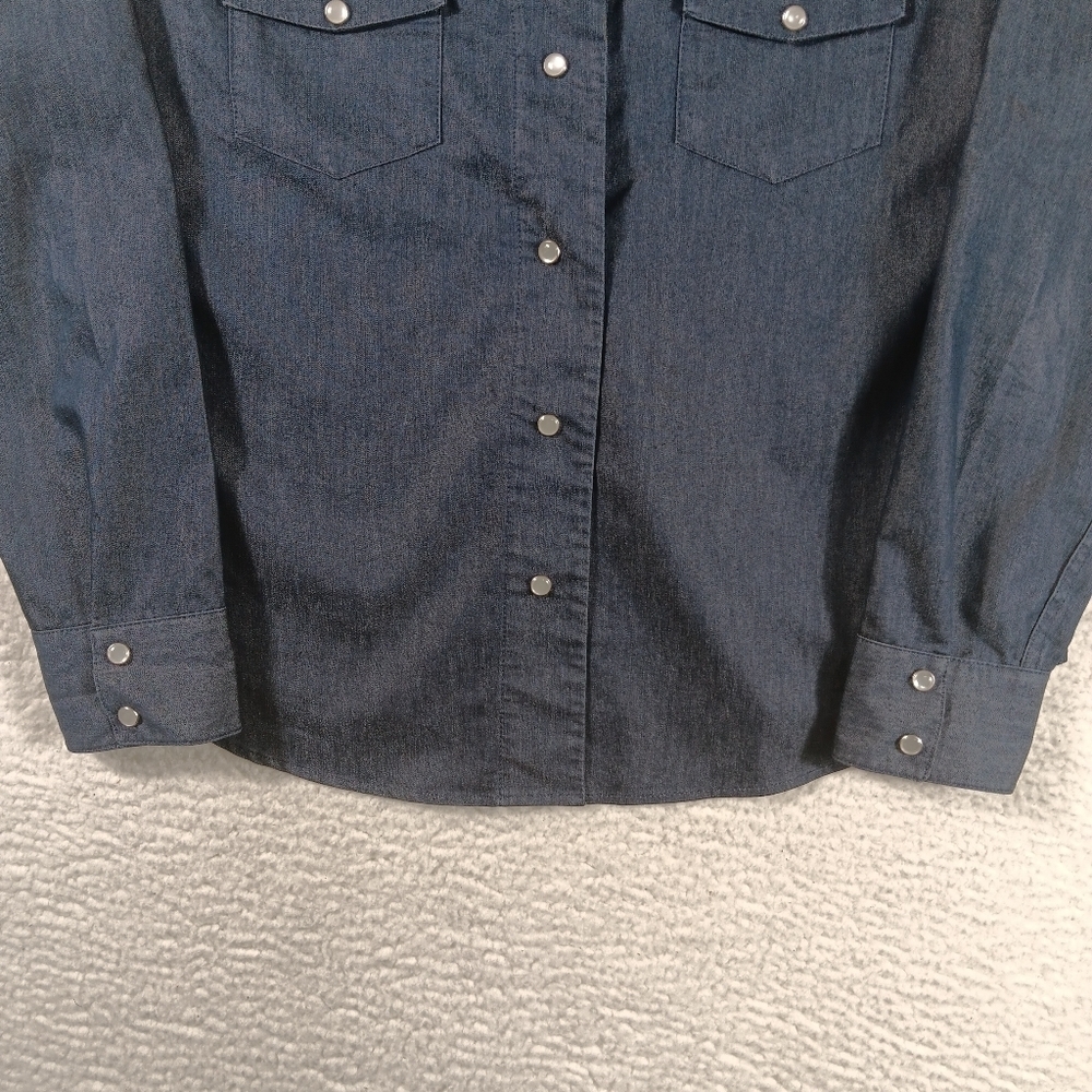 Vintage Gap Shirt Womens Large Blue Denim Pearl Snap Western Rodeo Flap Pocket - Picture 6 of 11